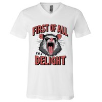 Angry Possum First Of All Im A Delight Possum Meme V-Neck T-Shirt