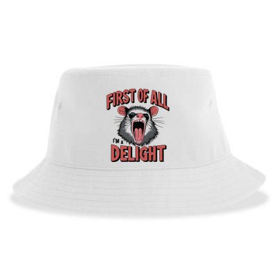 Angry Possum First Of All Im A Delight Possum Meme Sustainable Bucket Hat