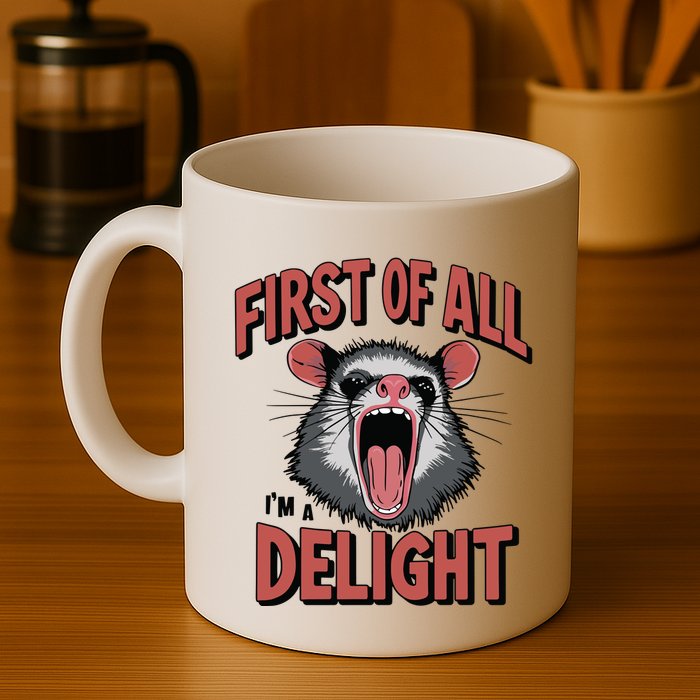 Angry Possum First Of All Im A Delight Possum Meme Mug
