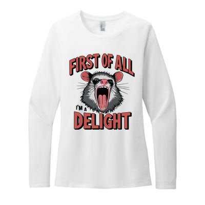 Angry Possum First Of All Im A Delight Possum Meme Womens CVC Long Sleeve Shirt