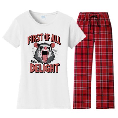 Angry Possum First Of All Im A Delight Possum Meme Women's Flannel Pajama Set