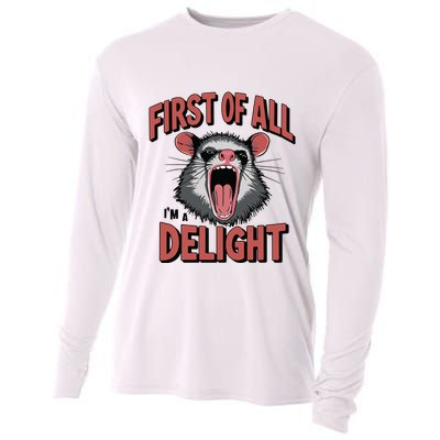 Angry Possum First Of All Im A Delight Possum Meme Cooling Performance Long Sleeve Crew