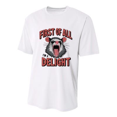 Angry Possum First Of All Im A Delight Possum Meme Youth Performance Sprint T-Shirt