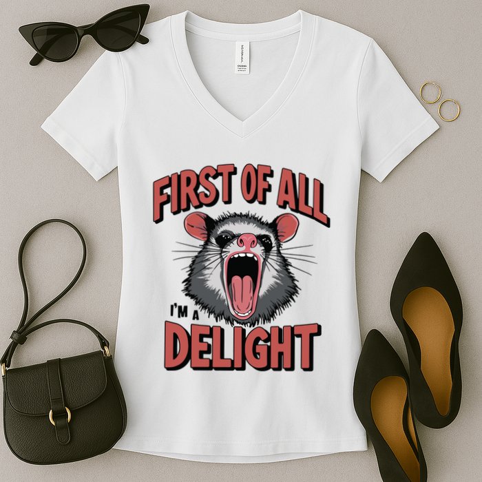 Angry Possum First Of All Im A Delight Possum Meme Women's V-Neck T-Shirt