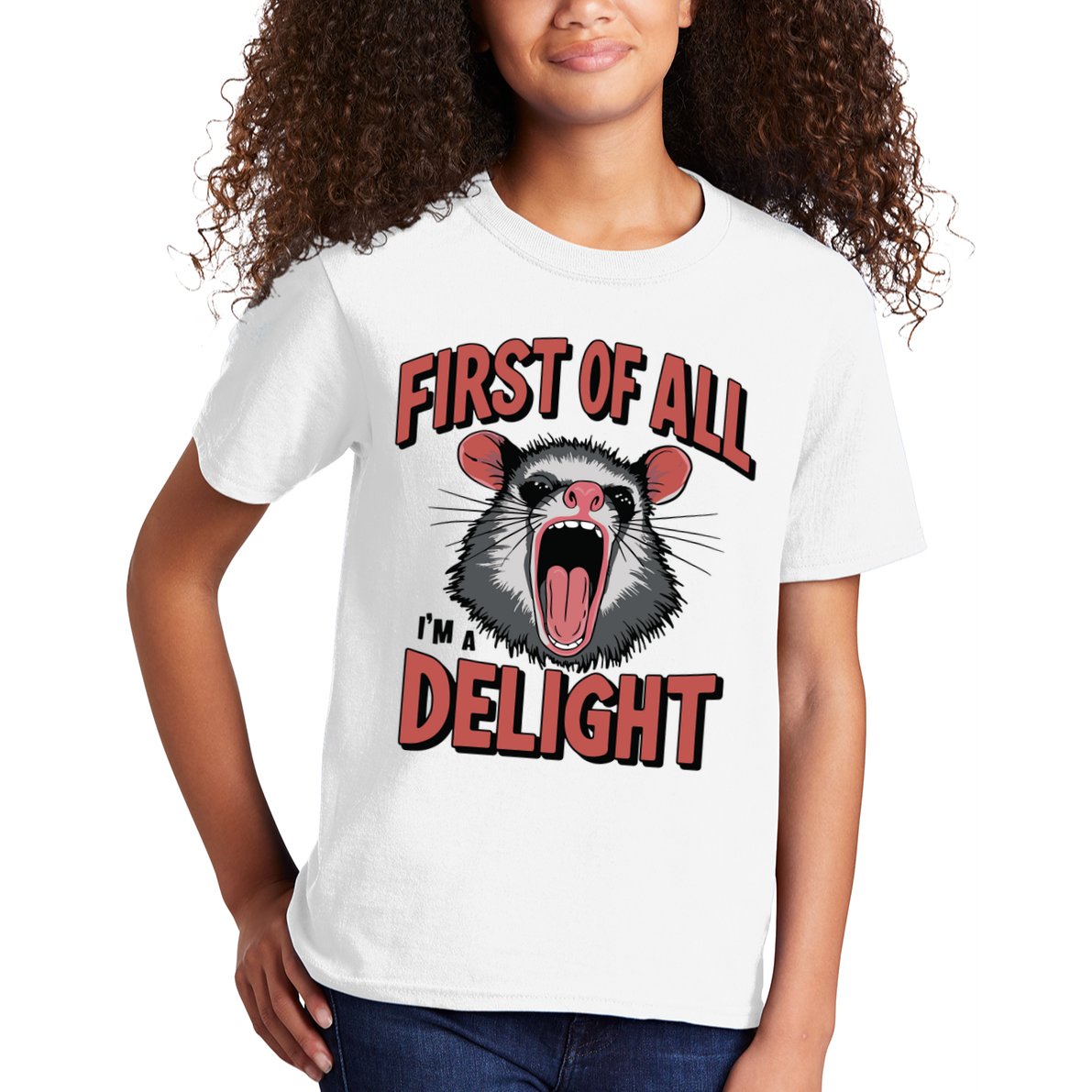 Angry Possum First Of All Im A Delight Possum Meme Kids T-Shirt