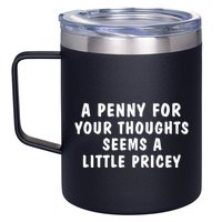 A Penny For Your Thoughts Funny Sarcastic Joke 12oz Stainless Steel Coffee Mug