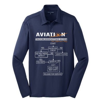 Airplane Pilot Funny Pilot Troubleshooting Guide Tee Silk Touch Performance Long Sleeve Polo