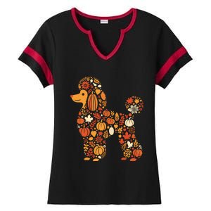 Autumn Pumpkin Fall Poodle Thanksgiving Dog Gift Ladies Halftime Notch Neck Tee