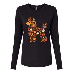 Autumn Pumpkin Fall Poodle Thanksgiving Dog Gift Womens Cotton Relaxed Long Sleeve T-Shirt