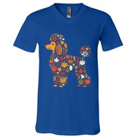 Autumn Pumpkin Fall Poodle Thanksgiving Dog Gift V-Neck T-Shirt