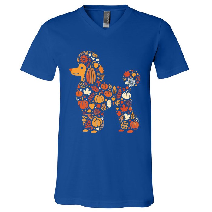 Autumn Pumpkin Fall Poodle Thanksgiving Dog Gift V-Neck T-Shirt