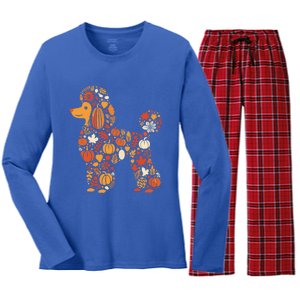 Autumn Pumpkin Fall Poodle Thanksgiving Dog Gift Women's Long Sleeve Flannel Pajama Set 