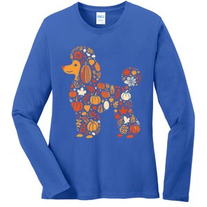 Autumn Pumpkin Fall Poodle Thanksgiving Dog Gift Ladies Long Sleeve Shirt