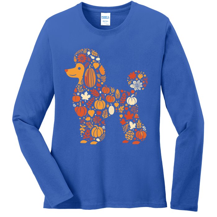 Autumn Pumpkin Fall Poodle Thanksgiving Dog Gift Ladies Long Sleeve Shirt