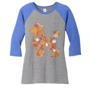 Autumn Pumpkin Fall Poodle Thanksgiving Dog Gift Women's Tri-Blend 3/4-Sleeve Raglan Shirt