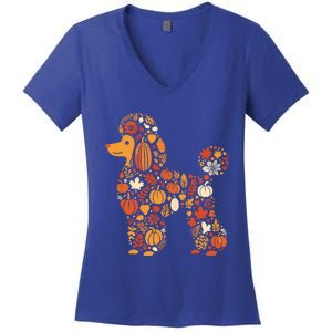 Autumn Pumpkin Fall Poodle Thanksgiving Dog Gift Women's V-Neck T-Shirt