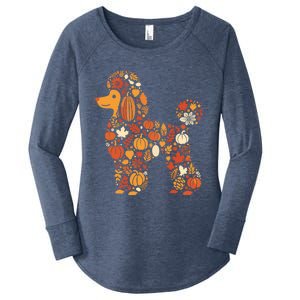 Autumn Pumpkin Fall Poodle Thanksgiving Dog Gift Women's Perfect Tri Tunic Long Sleeve Shirt