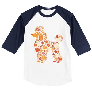 Autumn Pumpkin Fall Poodle Thanksgiving Dog Gift Baseball Sleeve Shirt