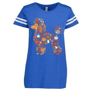 Autumn Pumpkin Fall Poodle Thanksgiving Dog Gift Enza Ladies Jersey Football T-Shirt