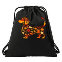 Autumn Pumpkin Fall Dachshund Thanksgiving Drawstring Bag