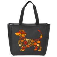 Autumn Pumpkin Fall Dachshund Thanksgiving Zip Tote Bag