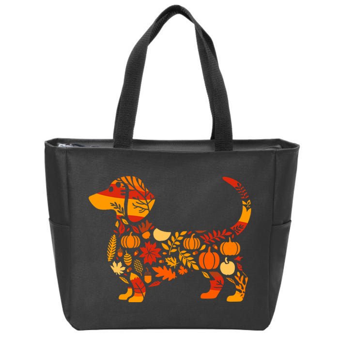 Autumn Pumpkin Fall Dachshund Thanksgiving Zip Tote Bag