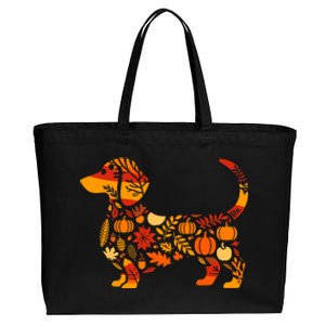 Autumn Pumpkin Fall Dachshund Thanksgiving Cotton Canvas Jumbo Tote