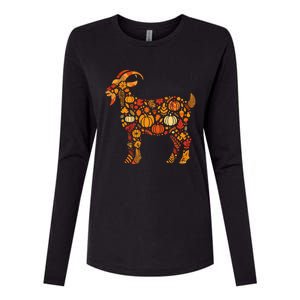 Autumn Pumpkin Fall Goat Thanksgiving Womens Cotton Relaxed Long Sleeve T-Shirt