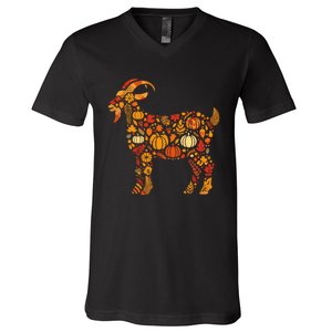 Autumn Pumpkin Fall Goat Thanksgiving V-Neck T-Shirt