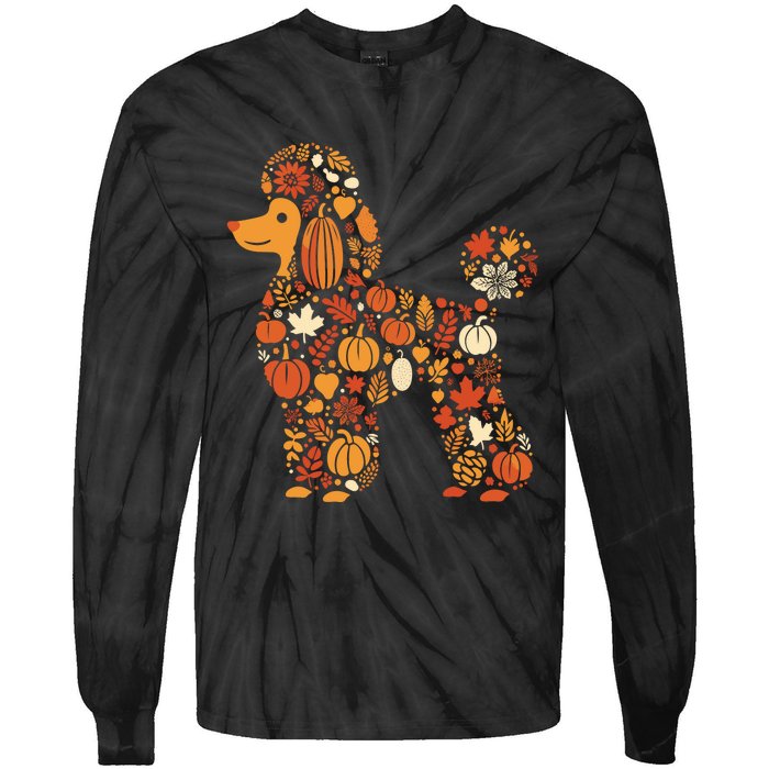 Autumn Pumpkin Fall Poodle Thanksgiving Dog Tie-Dye Long Sleeve Shirt