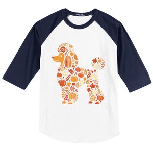 Autumn Pumpkin Fall Poodle Thanksgiving Dog Baseball Sleeve Shirt