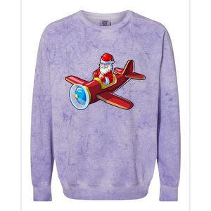 Airplane Pilot Funny Christmas Holidays Plane Santa Claus Gift Colorblast Crewneck Sweatshirt