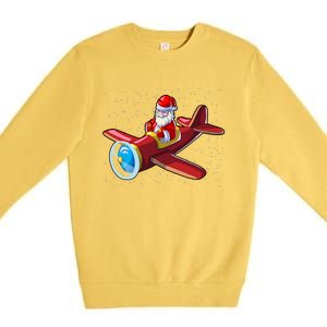 Airplane Pilot Funny Christmas Holidays Plane Santa Claus Gift Premium Crewneck Sweatshirt