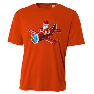 Airplane Pilot Funny Christmas Holidays Plane Santa Claus Gift Cooling Performance Crew T-Shirt