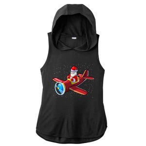 Airplane Pilot Funny Christmas Holidays Plane Santa Claus Gift Ladies PosiCharge Tri-Blend Wicking Draft Hoodie Tank