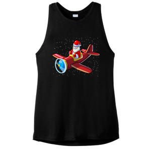 Airplane Pilot Funny Christmas Holidays Plane Santa Claus Gift Ladies PosiCharge Tri-Blend Wicking Tank