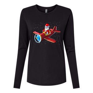 Airplane Pilot Funny Christmas Holidays Plane Santa Claus Gift Womens Cotton Relaxed Long Sleeve T-Shirt