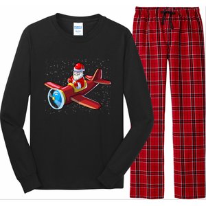 Airplane Pilot Funny Christmas Holidays Plane Santa Claus Gift Long Sleeve Pajama Set