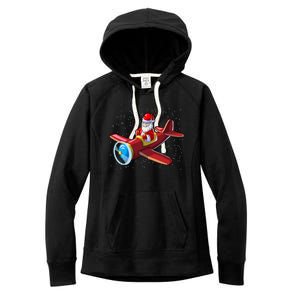 Airplane Pilot Funny Christmas Holidays Plane Santa Claus Gift Women's Fleece Hoodie