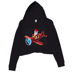 Airplane Pilot Funny Christmas Holidays Plane Santa Claus Gift Crop Fleece Hoodie