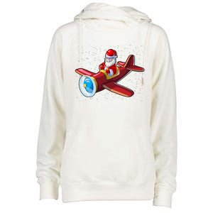 Airplane Pilot Funny Christmas Holidays Plane Santa Claus Gift Womens Funnel Neck Pullover Hood