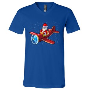 Airplane Pilot Funny Christmas Holidays Plane Santa Claus Gift V-Neck T-Shirt