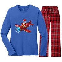 Airplane Pilot Funny Christmas Holidays Plane Santa Claus Gift Women's Long Sleeve Flannel Pajama Set 