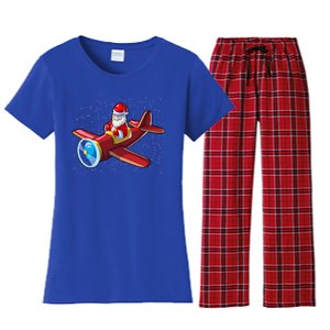 Airplane Pilot Funny Christmas Holidays Plane Santa Claus Gift Women's Flannel Pajama Set