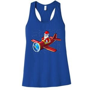 Airplane Pilot Funny Christmas Holidays Plane Santa Claus Gift Women's Racerback Tank