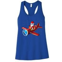 Airplane Pilot Funny Christmas Holidays Plane Santa Claus Gift Women's Racerback Tank