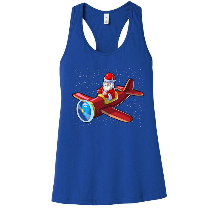 Airplane Pilot Funny Christmas Holidays Plane Santa Claus Gift Women's Racerback Tank