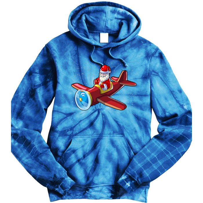 Airplane Pilot Funny Christmas Holidays Plane Santa Claus Gift Tie Dye Hoodie