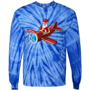 Airplane Pilot Funny Christmas Holidays Plane Santa Claus Gift Tie-Dye Long Sleeve Shirt