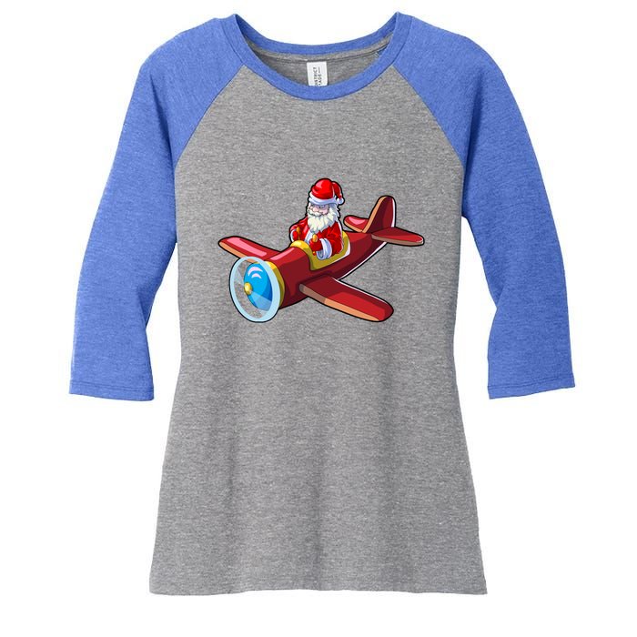 Airplane Pilot Funny Christmas Holidays Plane Santa Claus Gift Women's Tri-Blend 3/4-Sleeve Raglan Shirt